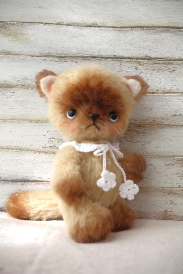 アートドール　ハンドメイド　テディベア　子猫　ぬいぐるみ