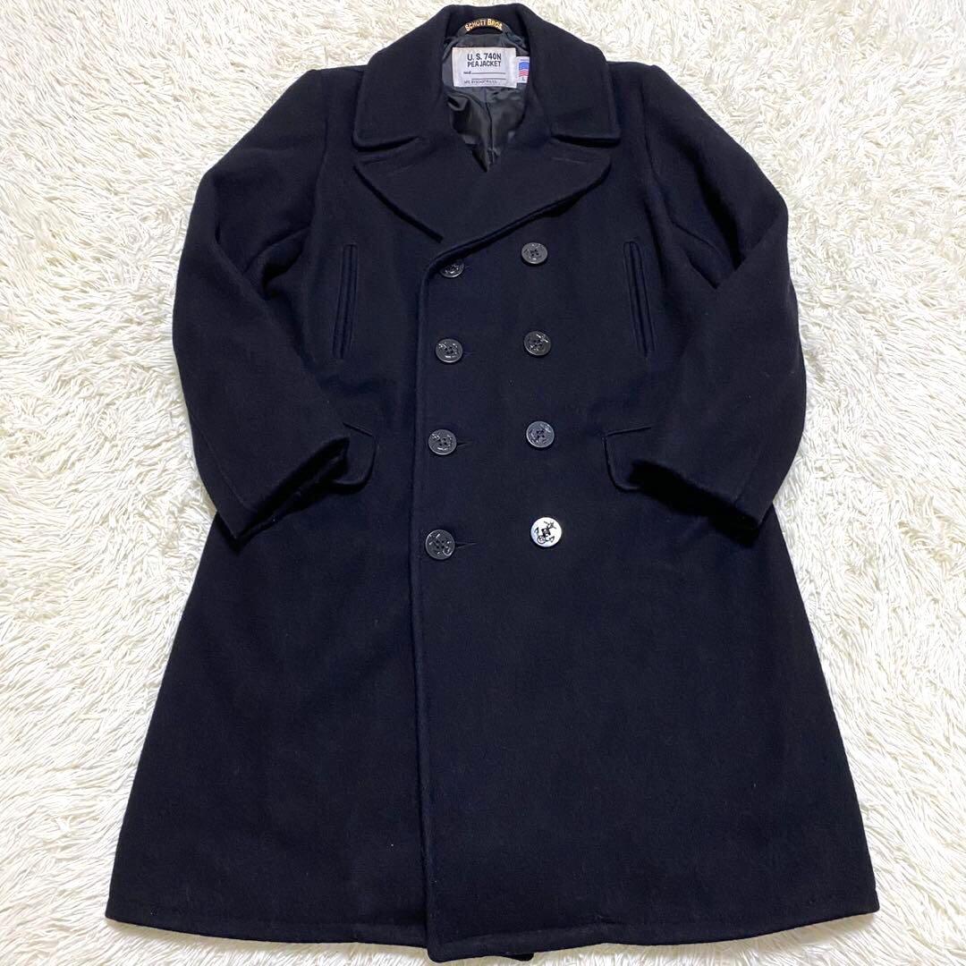 【美品◦現行✨】schott メルトン 714US ダブルチェスターコート 黒L
