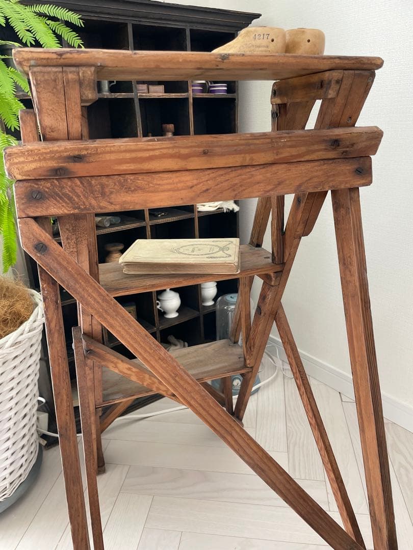 イギリスアンティーク　木製ステップラダー