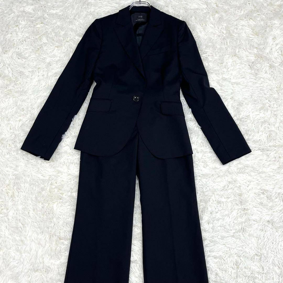 『美品』23区 セットアップパンツスーツ ブラック38 イタリア製生地ストレッチ
