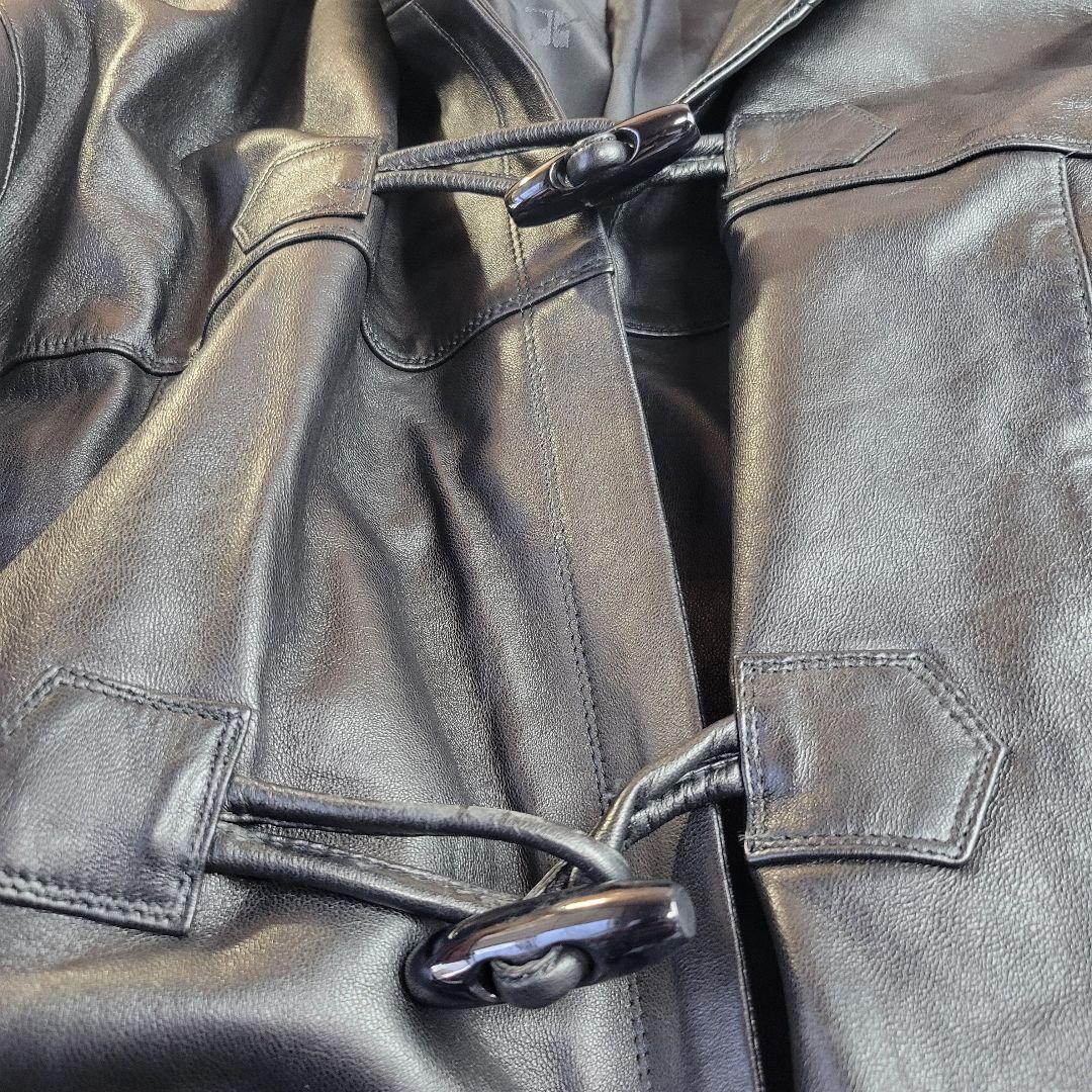 courreges クレージュ 日本製 レザーコートフード付 38 ブラック