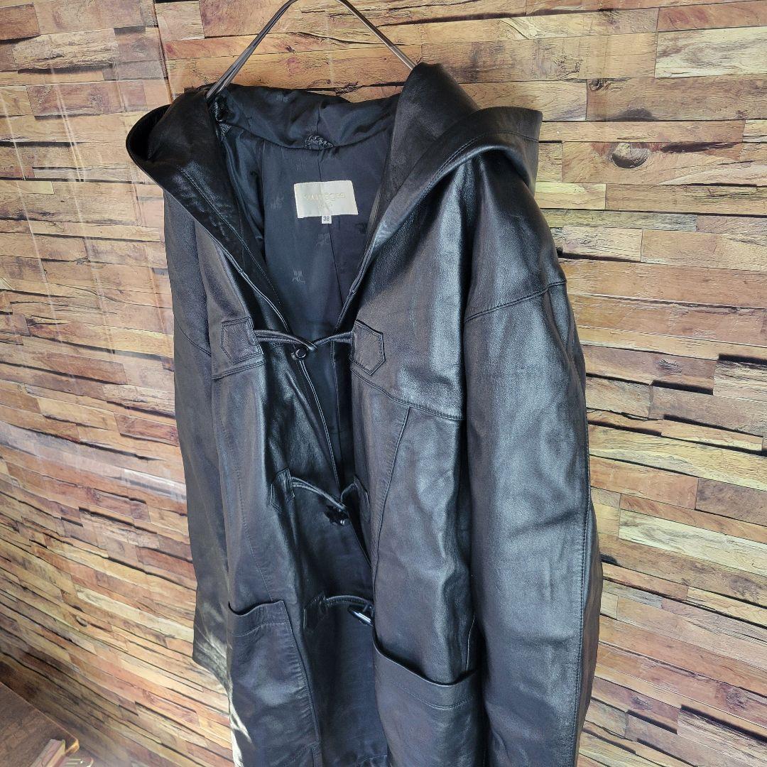 courreges クレージュ 日本製 レザーコートフード付 38 ブラック