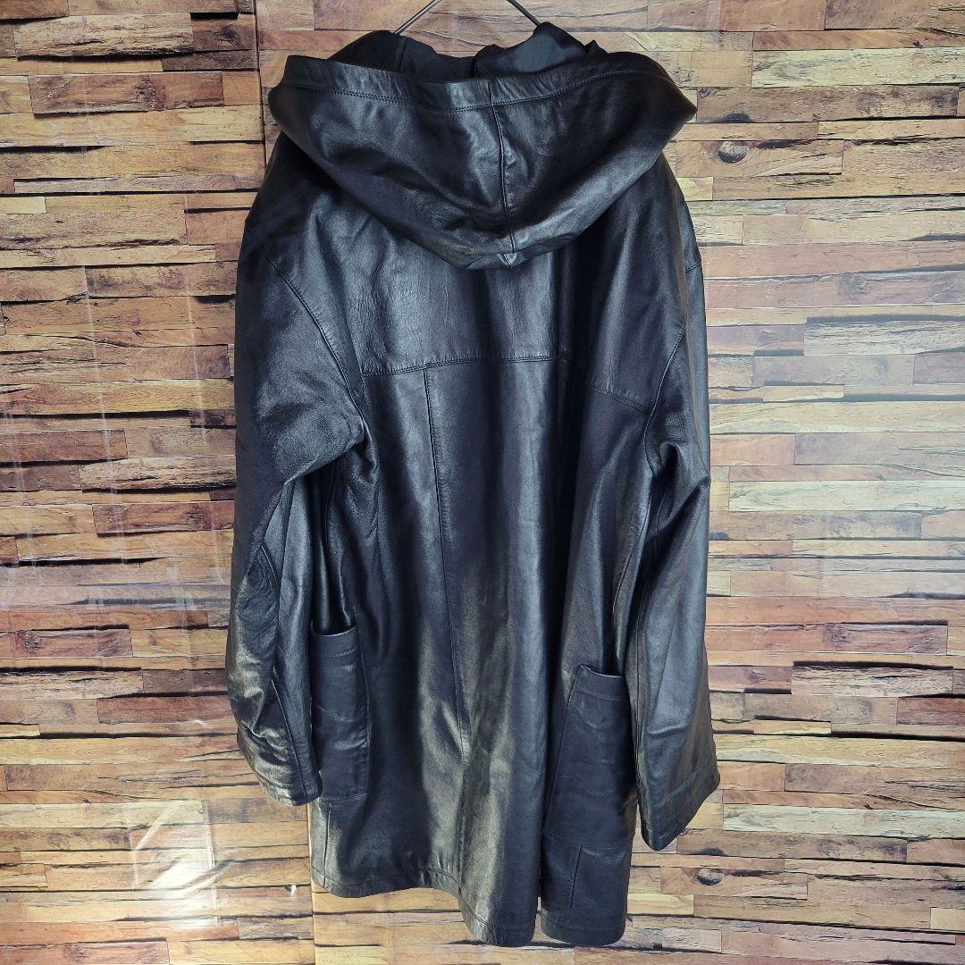 courreges クレージュ 日本製 レザーコートフード付 38 ブラック