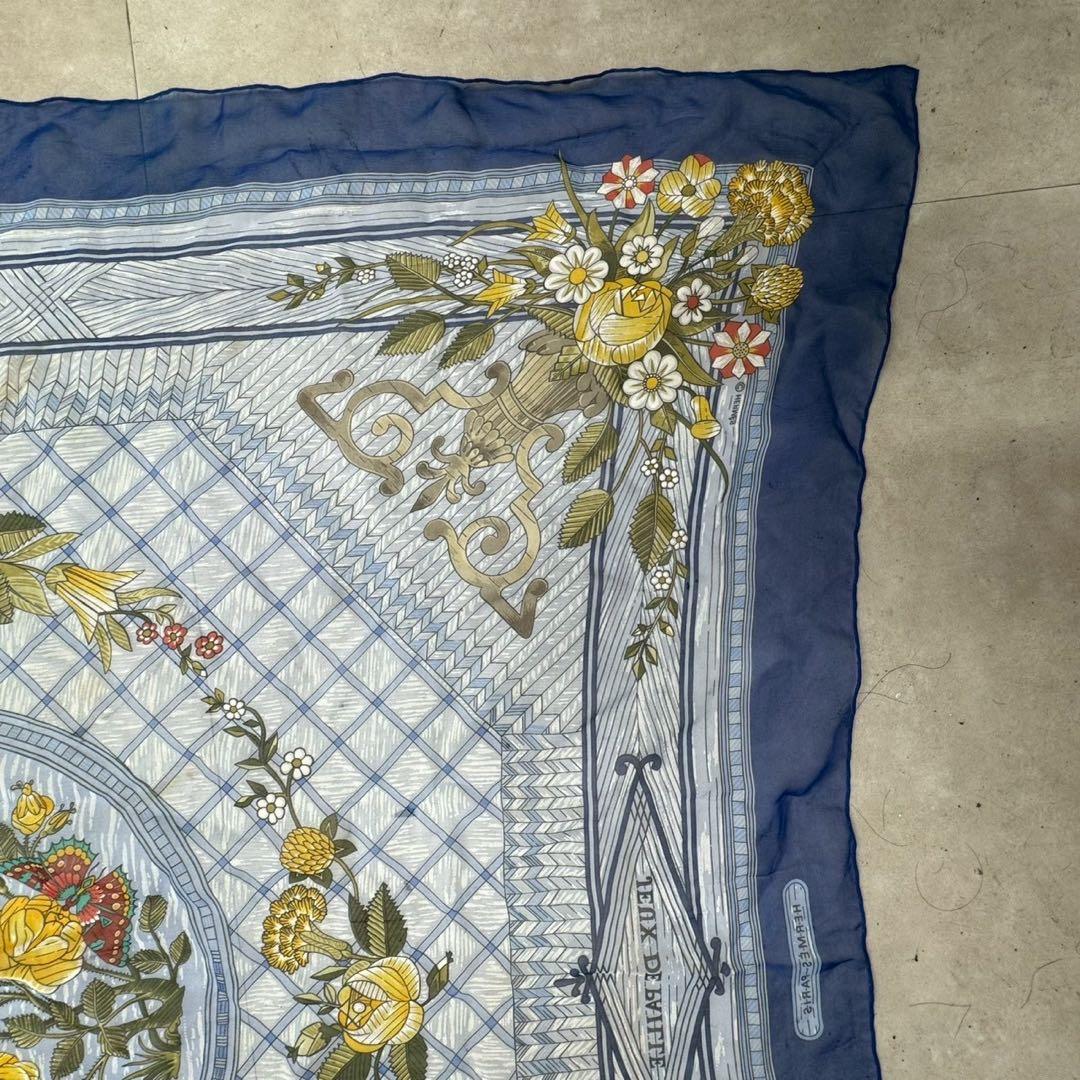 エルメス　シフォン スカーフ カレ90 JEUX DE PAILLE シルク