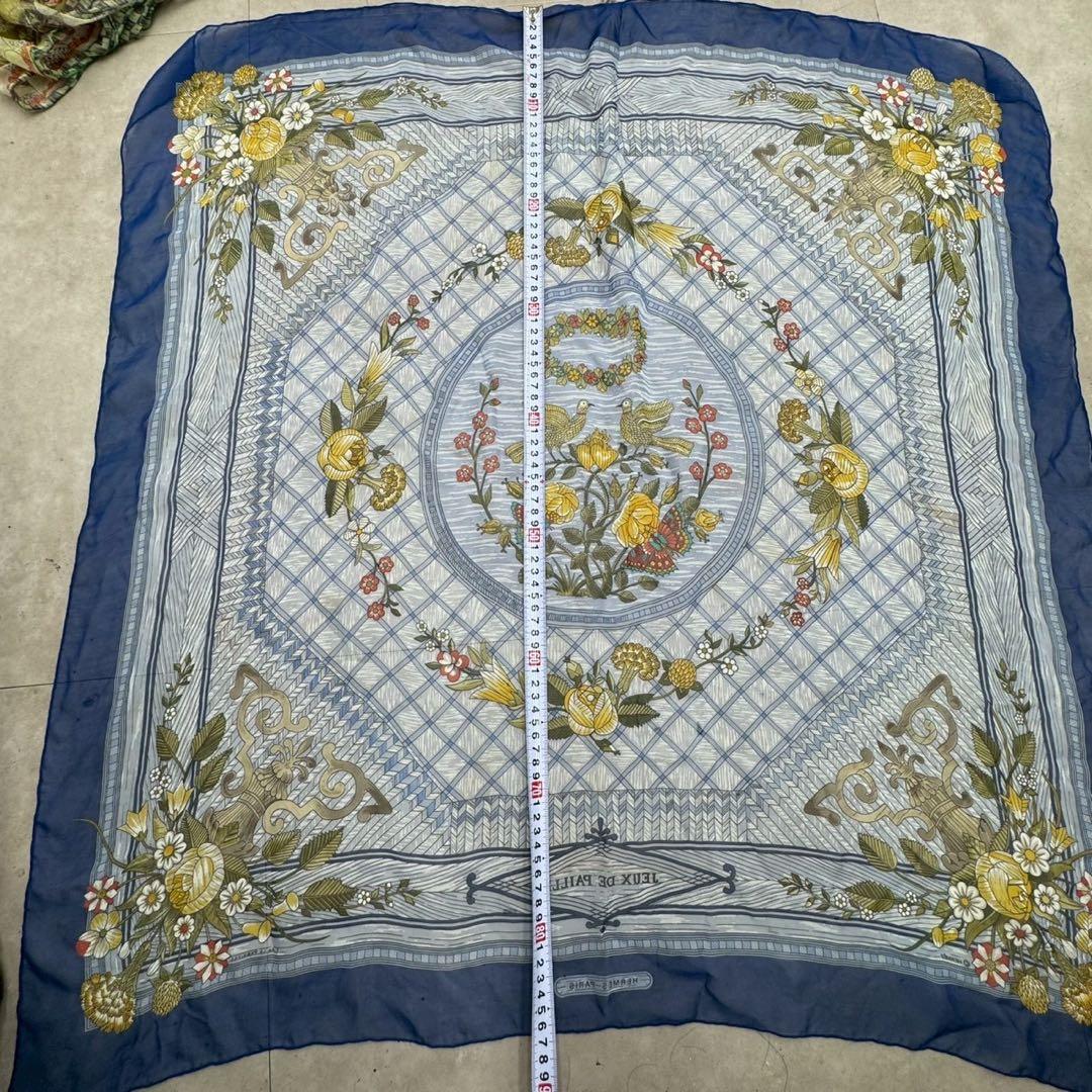 エルメス　シフォン スカーフ カレ90 JEUX DE PAILLE シルク