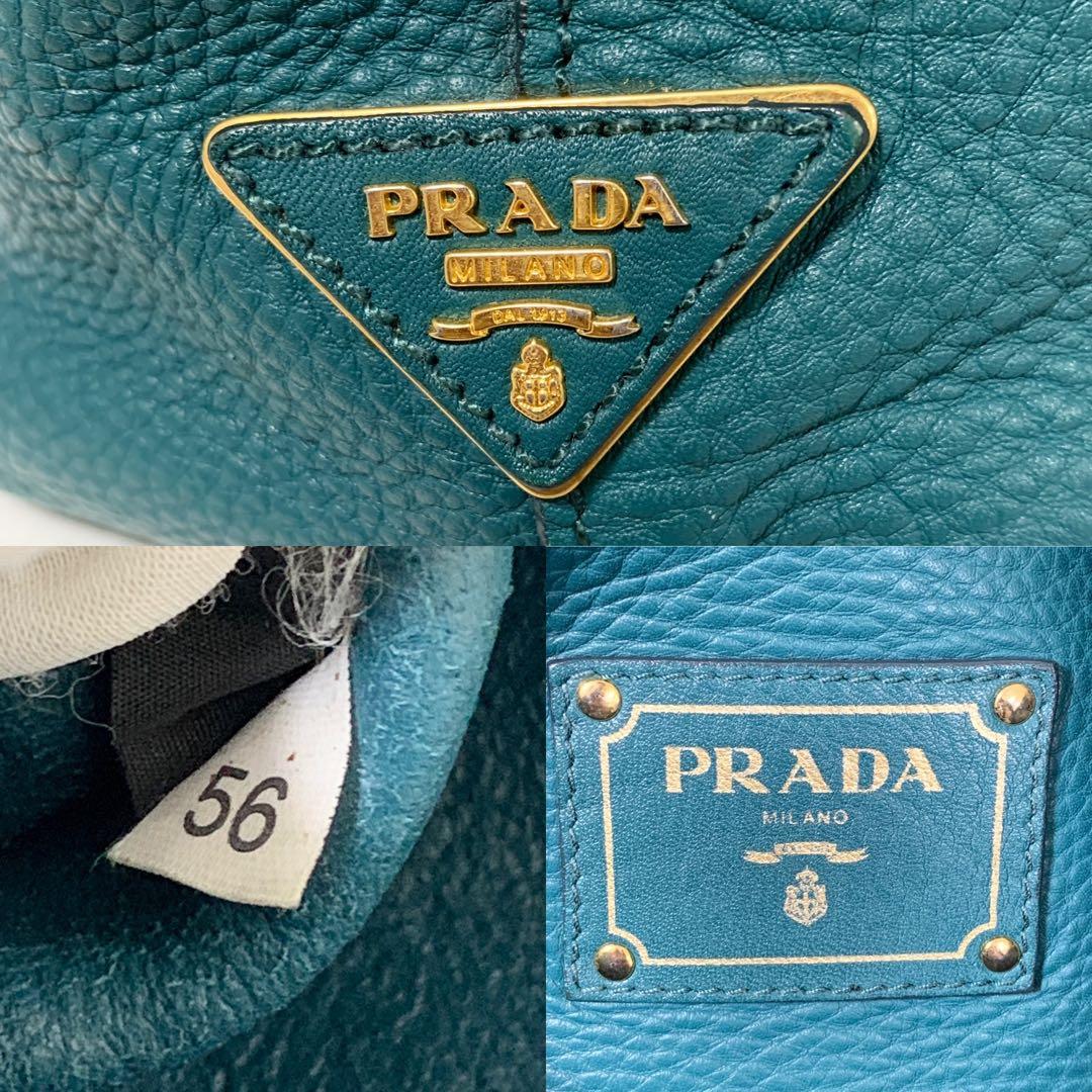 良品✨ プラダ　ヴィッテロダイノ　オールレザー　トートバッグ　肩掛け　ブルー系