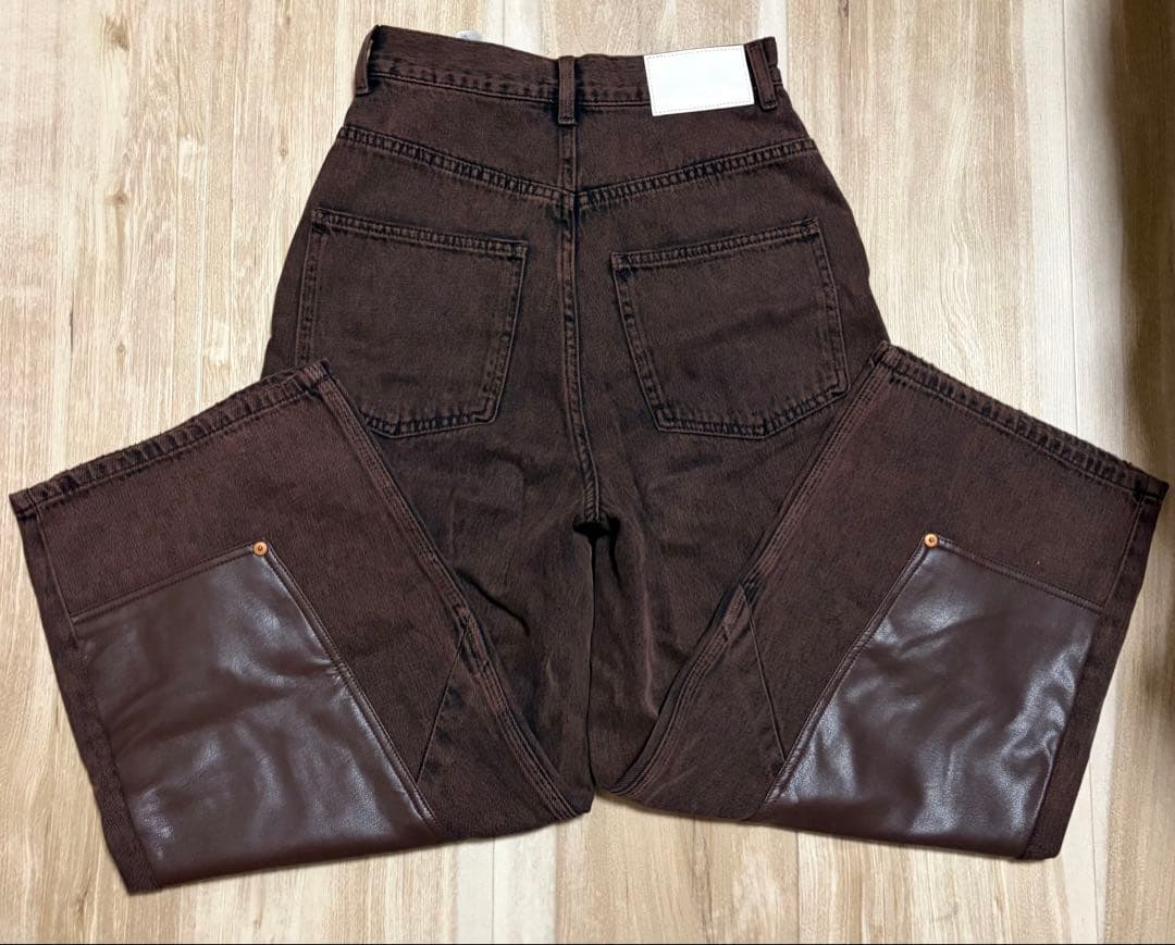 MOUSSY F/LEATHER DOUBLE KNEE パンツ　ブラウン