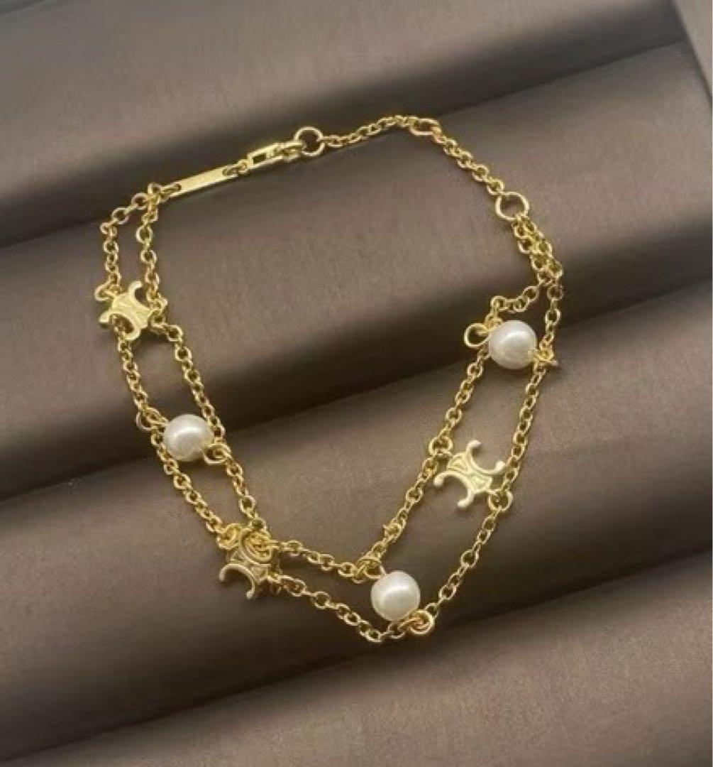 CELINE パール装飾 チェーンブレスレット　美品