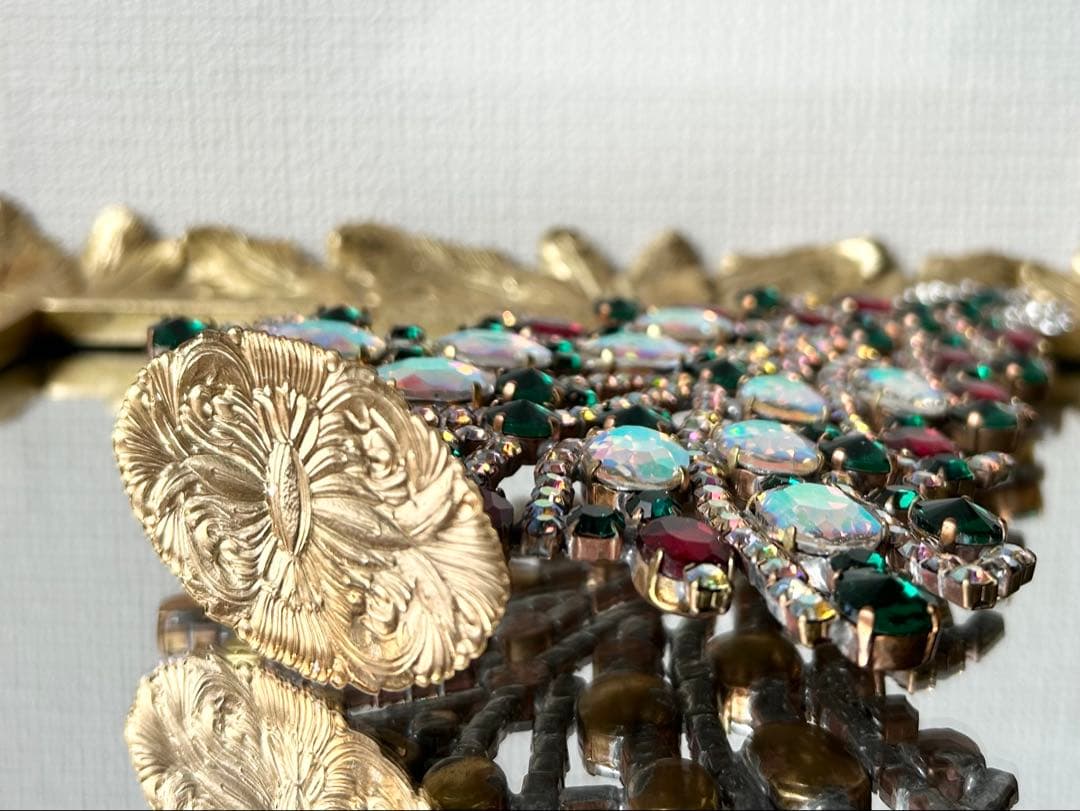 チェコガラス/ガラスツリー/赤/緑/オーロラ/卓上/クリスマス/ラインストーン