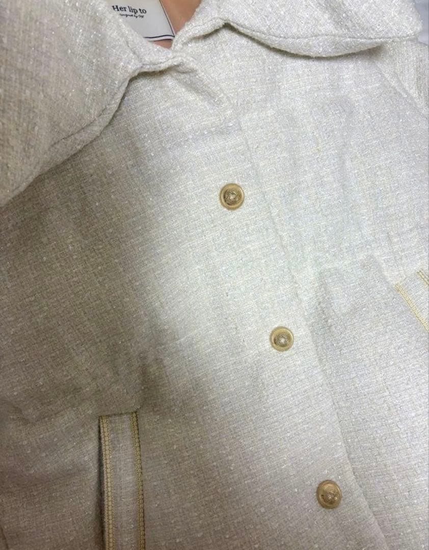 【タグ付】Gold-Button Tweed Down Jacket
