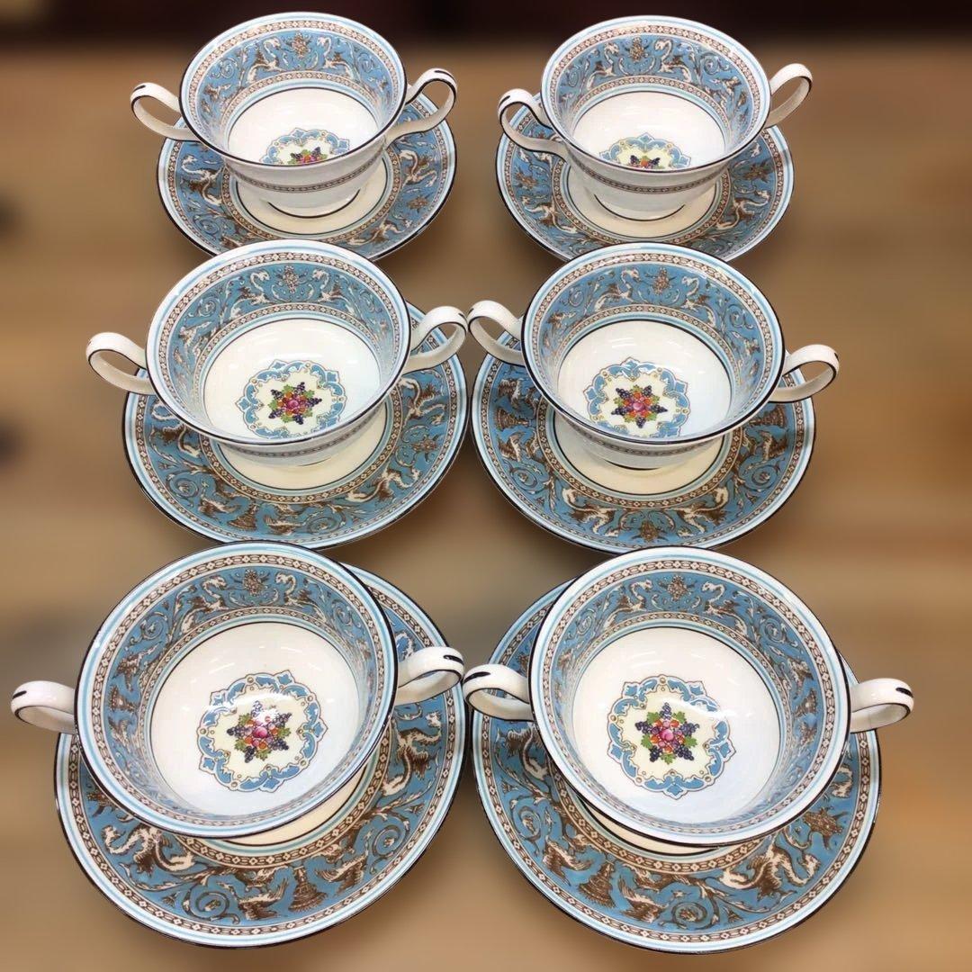 ウェッジウッド フロレンティーン ターコイズ スープカップ&ソーサー6客セット