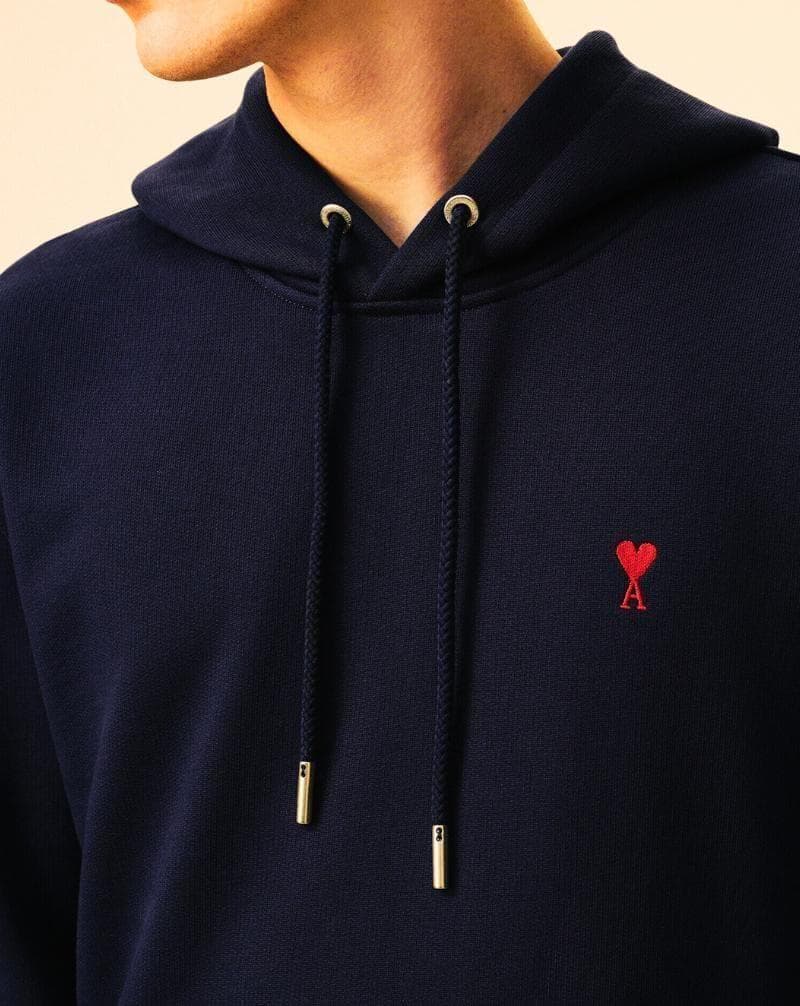 【新品 AMI Paris】パーカー ネイビー L 男女兼用 正規品 赤刺繍ロゴ