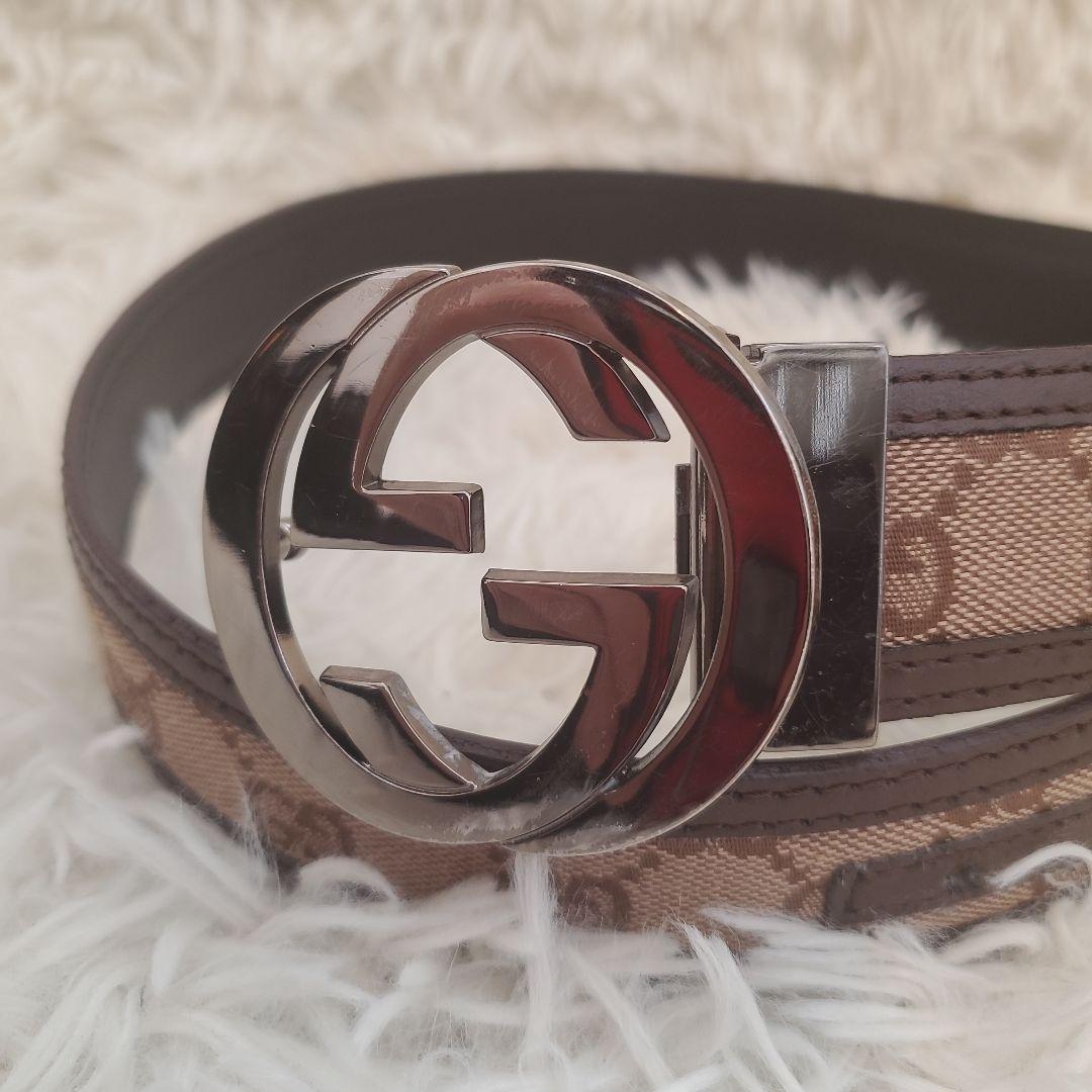 ⭐美品⭐Gucci インターロッキングG キャンバス×レザー ベルト メンズ