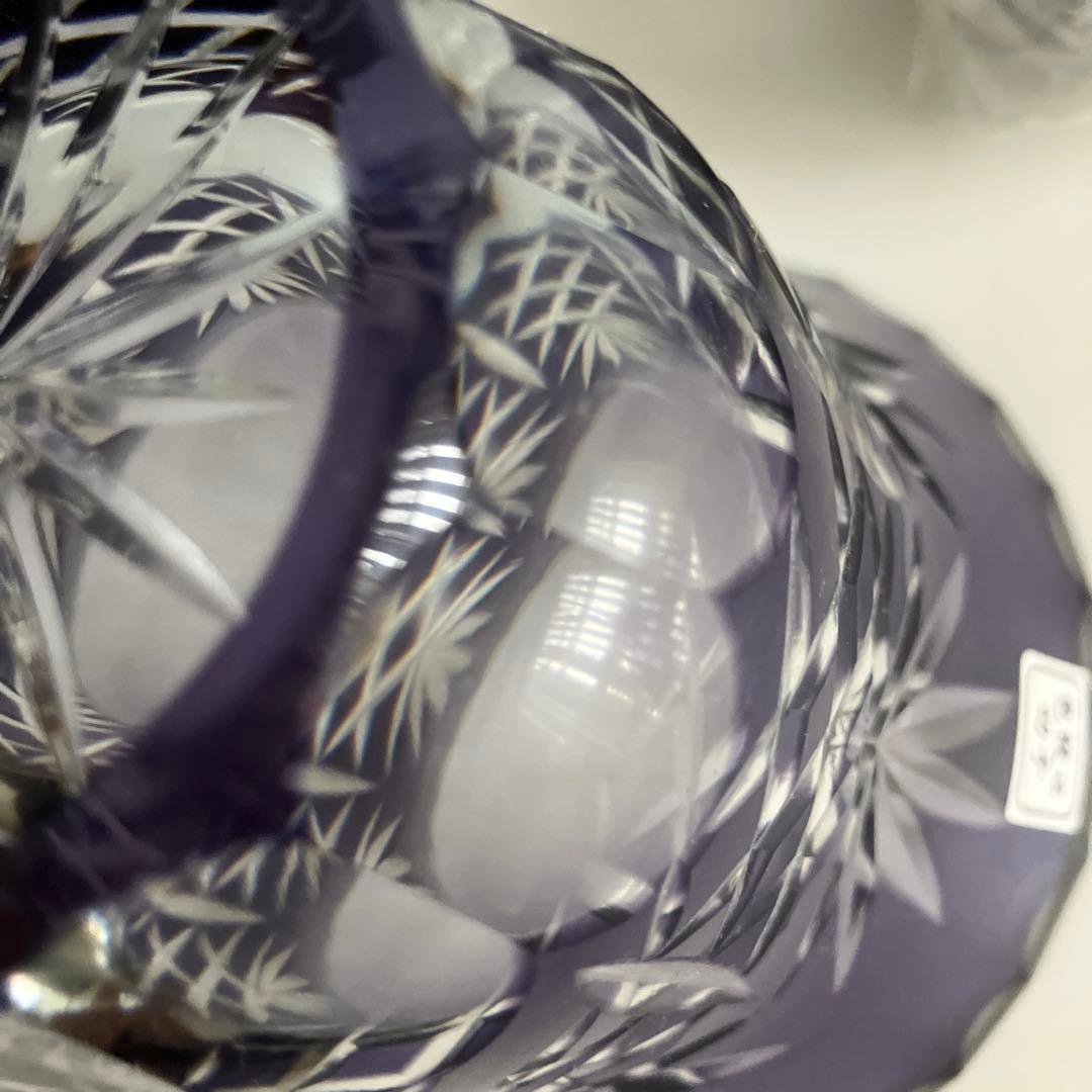 未使用　色被せ切子　ローズボウル　花瓶