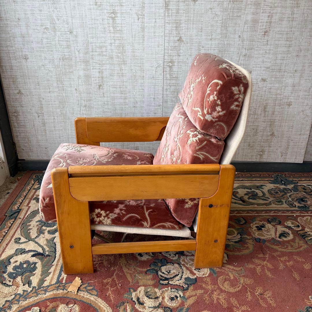 昭和レトロ カリモク 花柄ベロア リクライニングチェア 一人掛けソファー ロビー