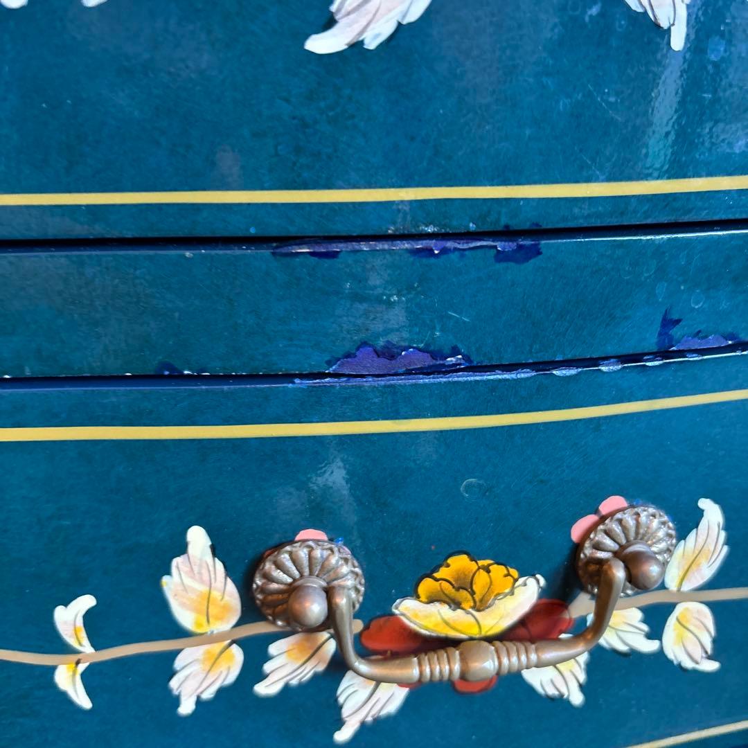 ロココ調チェスト ダークグリーン 2段引き出し　時計付き