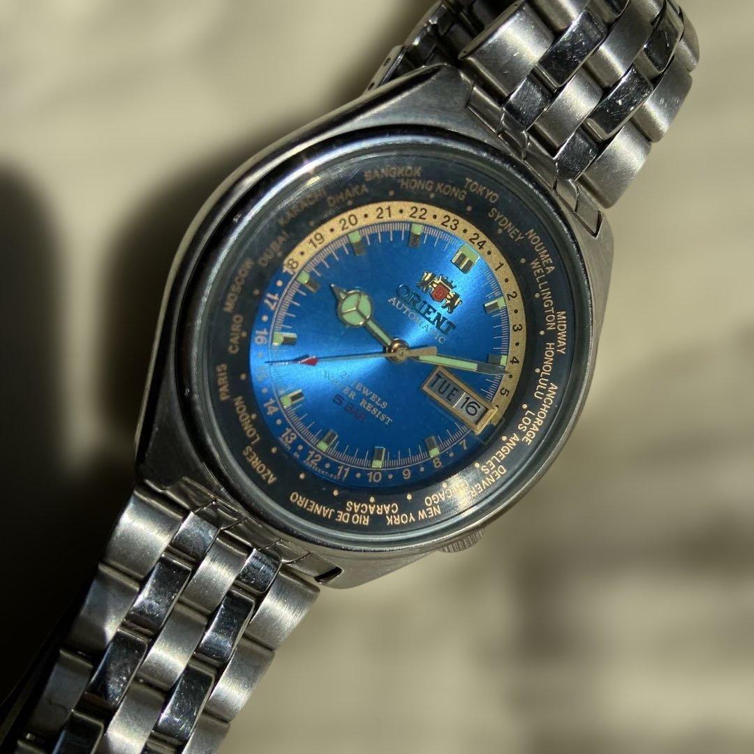 【レア美品】オリエント自動巻き腕時計 ワールドタム、デイデイト機能