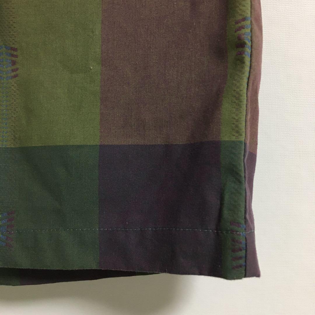 ネクタイシャツ 古着 ペイズリー柄シルクネクタイ チェックジャガードシャツ緑 紫