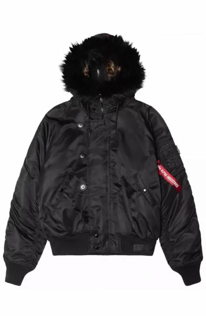 STUSSY × ALPHA N-2B 黒 フライトジャケット ファー