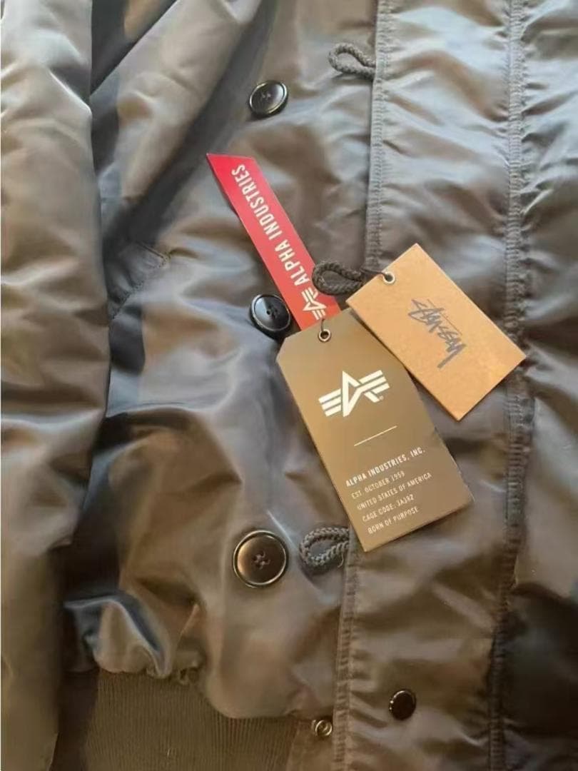 STUSSY × ALPHA N-2B 黒 フライトジャケット ファー