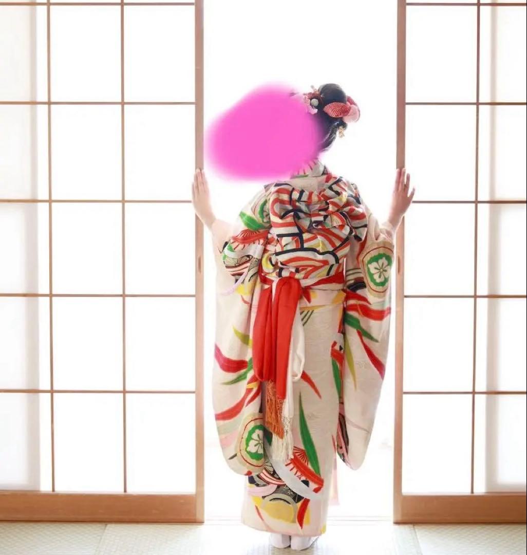 七五三　着物　正絹　アンティーク　レトロ　ピンク７歳　日本髪　結び帯　フルセット