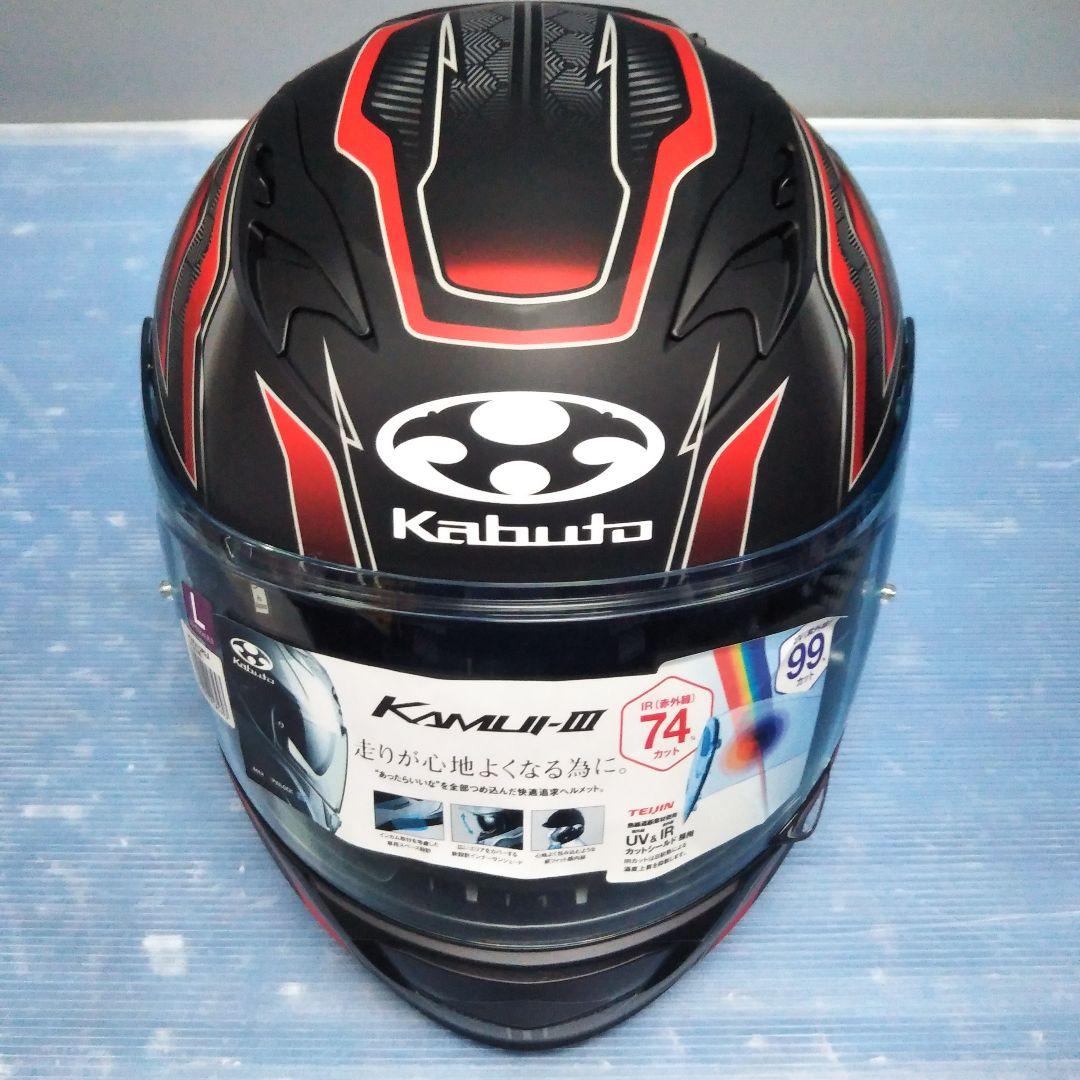 ピンク様オージーケーカブト カムイ3 アクセル フラットブラックレッド Lサイズ