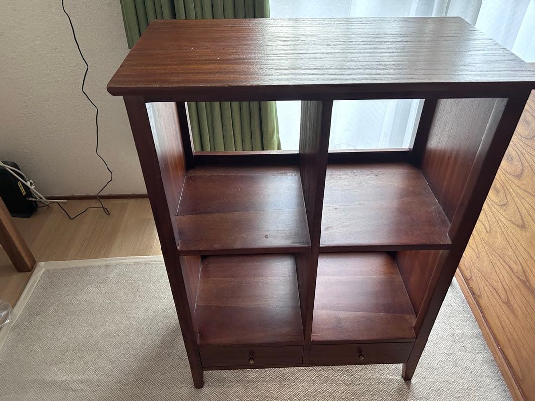 木製本棚 4区画 2引き出し付き