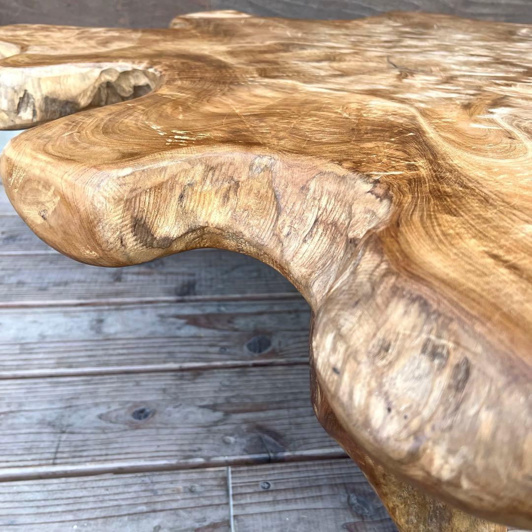 極厚 希少木材 オールドチーク材 切株テーブル 94cm ちゃぶ台 無垢材 机