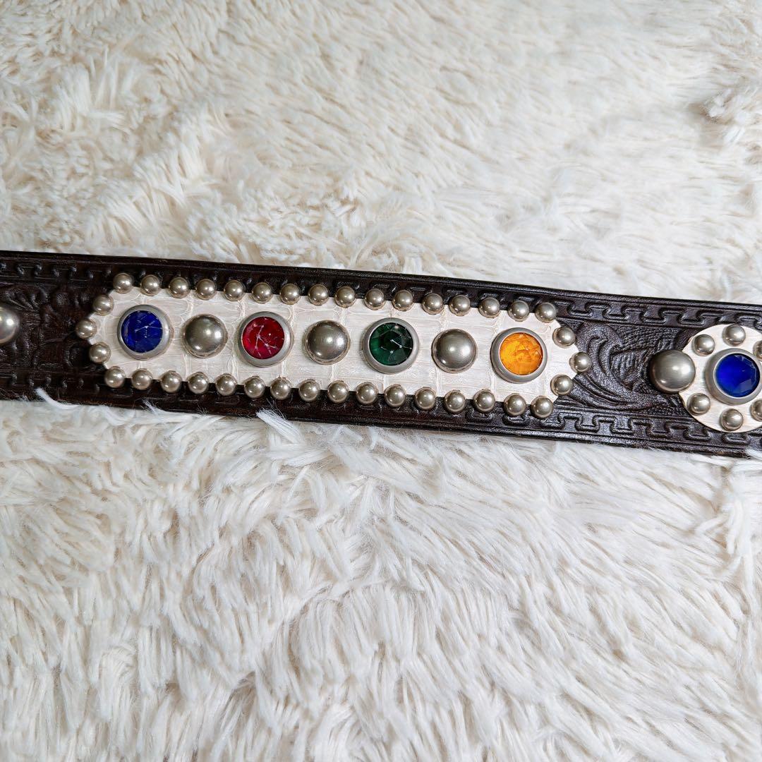 【希少デザイン】カウレザー　本革　スタッズ　ビジュー　ウエスタンベルト　メンズ