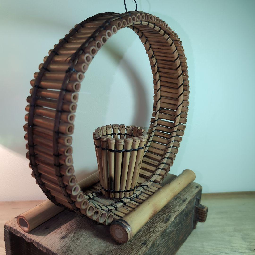 竹製装飾品 円形フレームと花生け　竹細工　竹工芸品