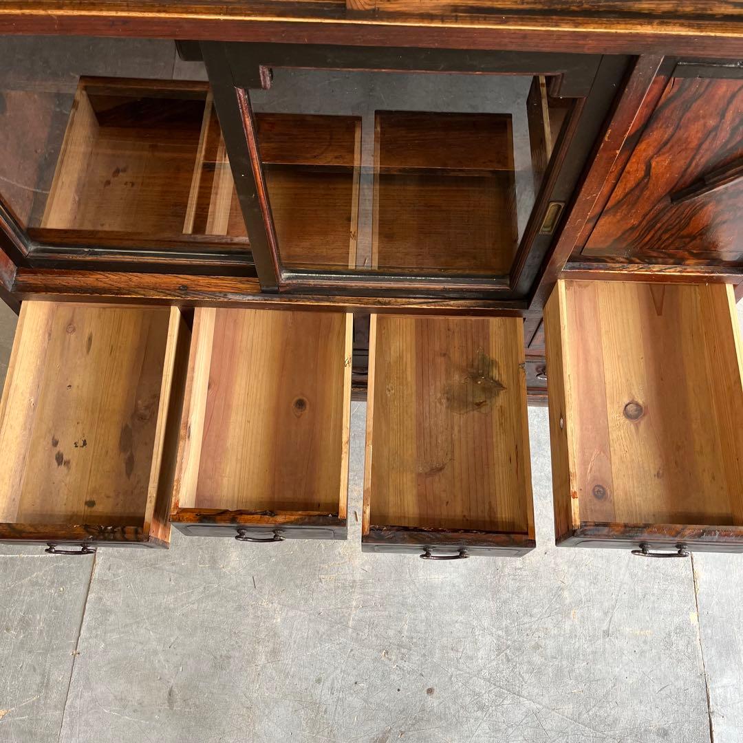 アンティーク 黒柿材 けやき ガラス 茶箪笥 キャビネット 昭和レトロ z460