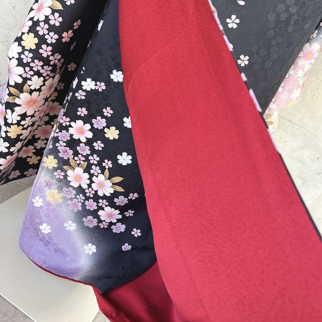 振袖　フルセット　ブラック　黒　正絹　桜　可愛い　成人式　m3