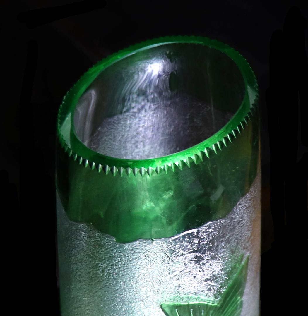 オールド・バカラ 1880年頃美術館級 緑色被せ硝子 特大アシッドエッチング花瓶