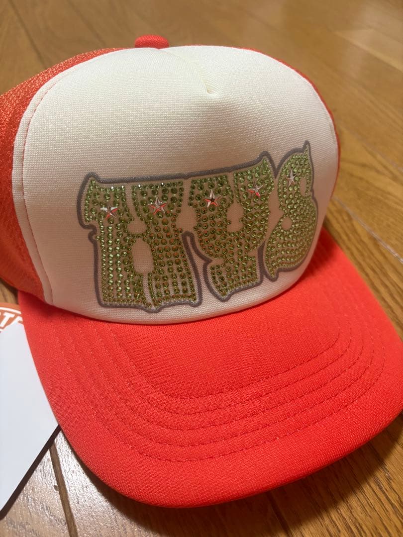 hysteric glamour ラインストーンメッシュキャップ オレンジ
