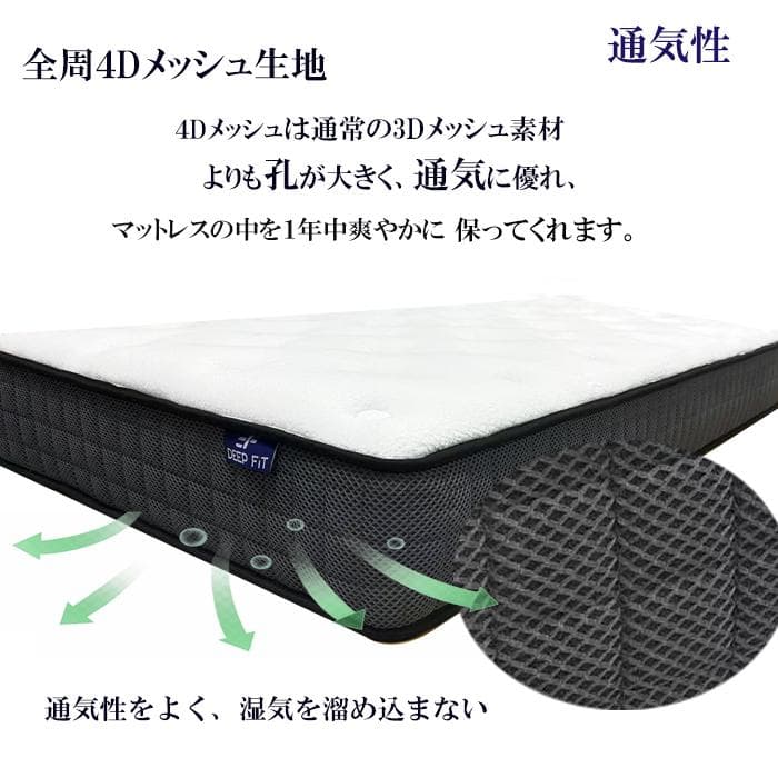 マットレスシングル 通気 23cm やや硬め 竹炭 抗菌腰痛体圧 ポケットコイル