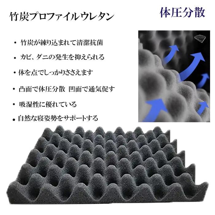 マットレスシングル 通気 23cm やや硬め 竹炭 抗菌腰痛体圧 ポケットコイル