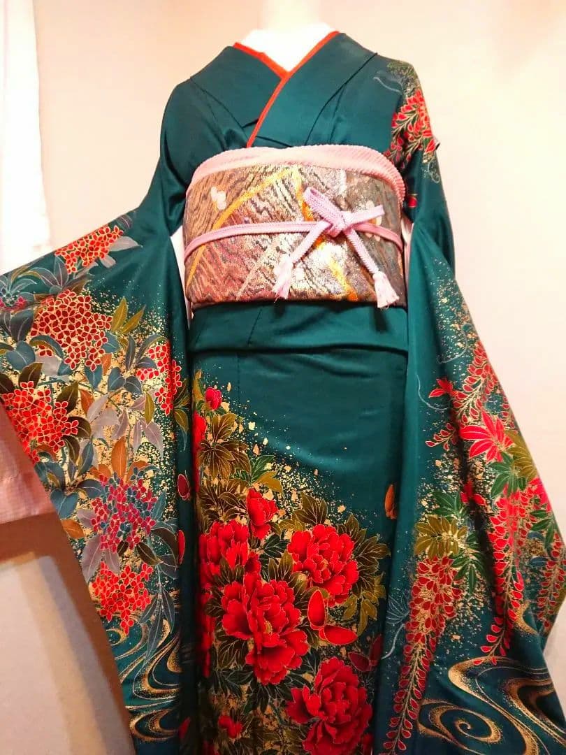 セミアンティーク振袖フルセットトールサイズ牡丹蝶々藤百花繚乱 高級振袖大正ロマン