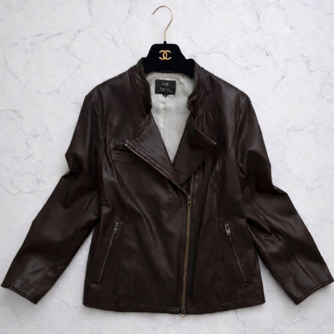 23区 ラムレザー羊革 ライダースジャケットダブル ノンカラー 2way 茶