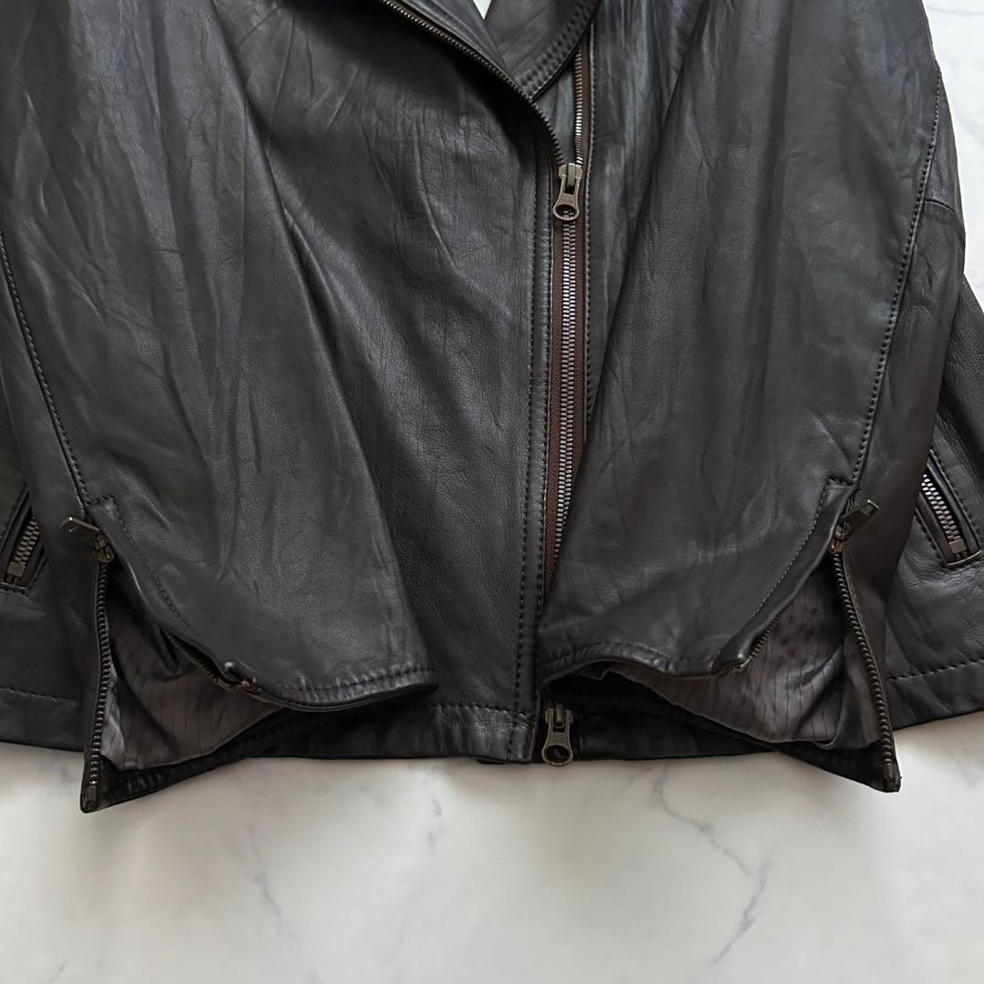 23区 ラムレザー羊革 ライダースジャケットダブル ノンカラー 2way 茶