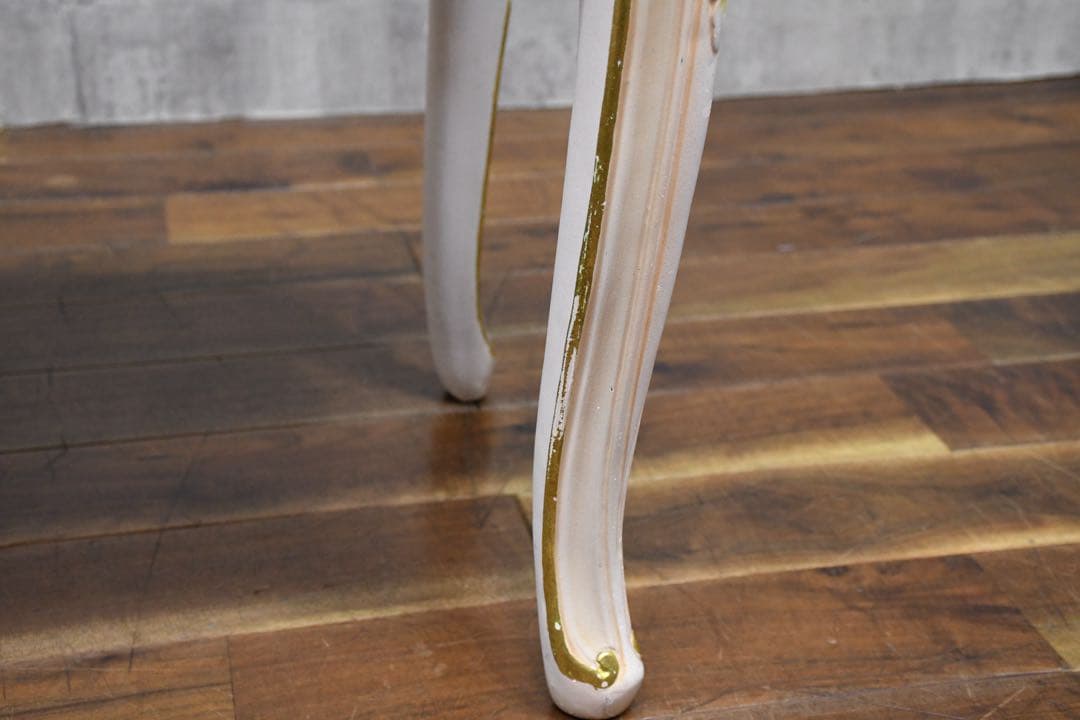 FAC59 ロココ調 猫脚 レリーフ スツール 鋲打ち トールペイント ピンク