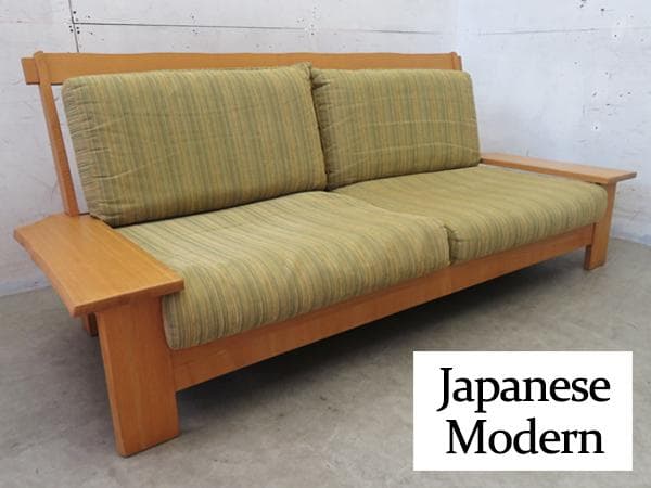 美品■大川家具■園田産業■和モダン■タモ材■天然木■3人掛けソファ