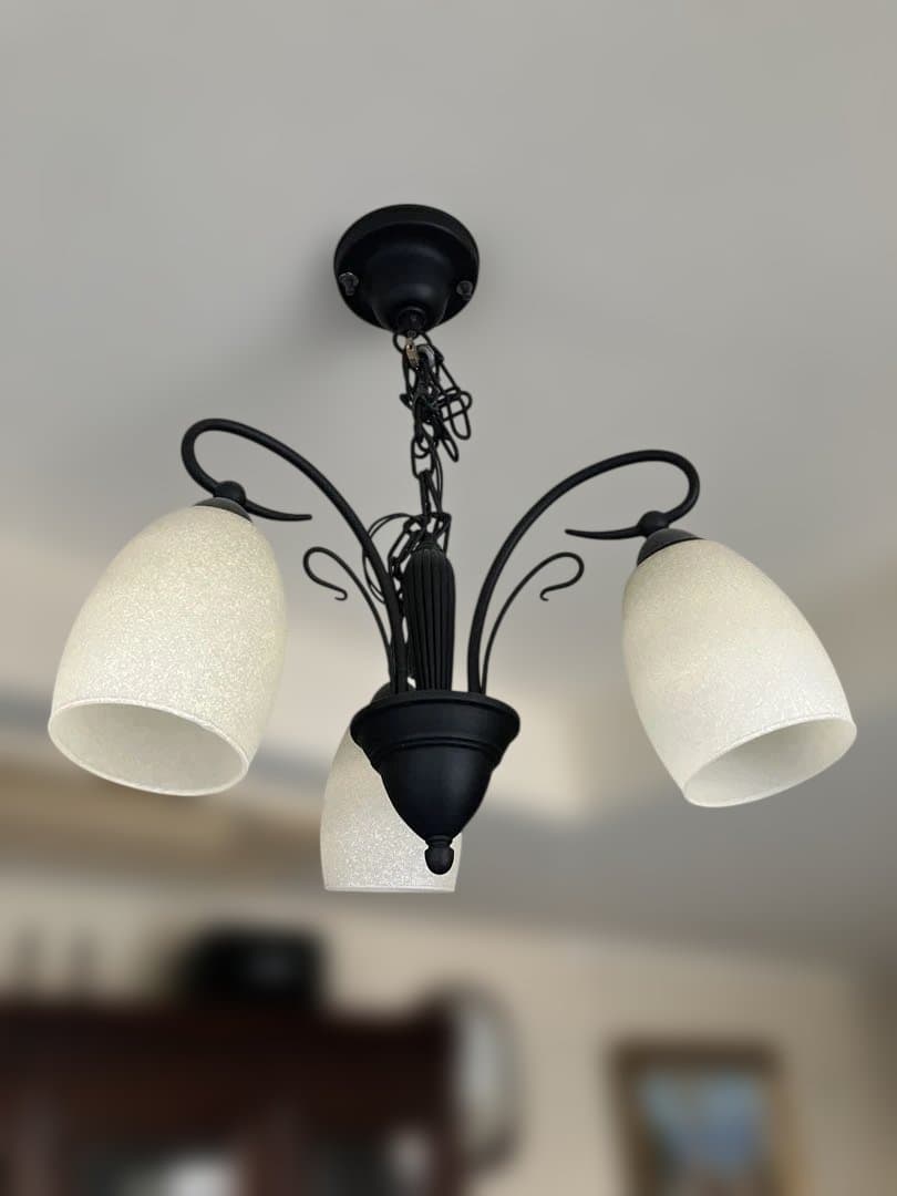大塚家具にて購入の天井照明　シャンデリア　 ３灯　マッドブラック　レトロでお洒落