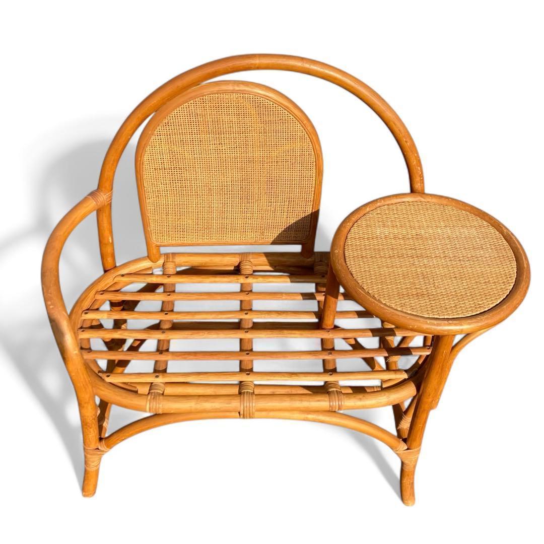 ラタン テレフォンべンチ 藤家具 椅子 テーブル付き 昭和レトロ ヴィンテージ