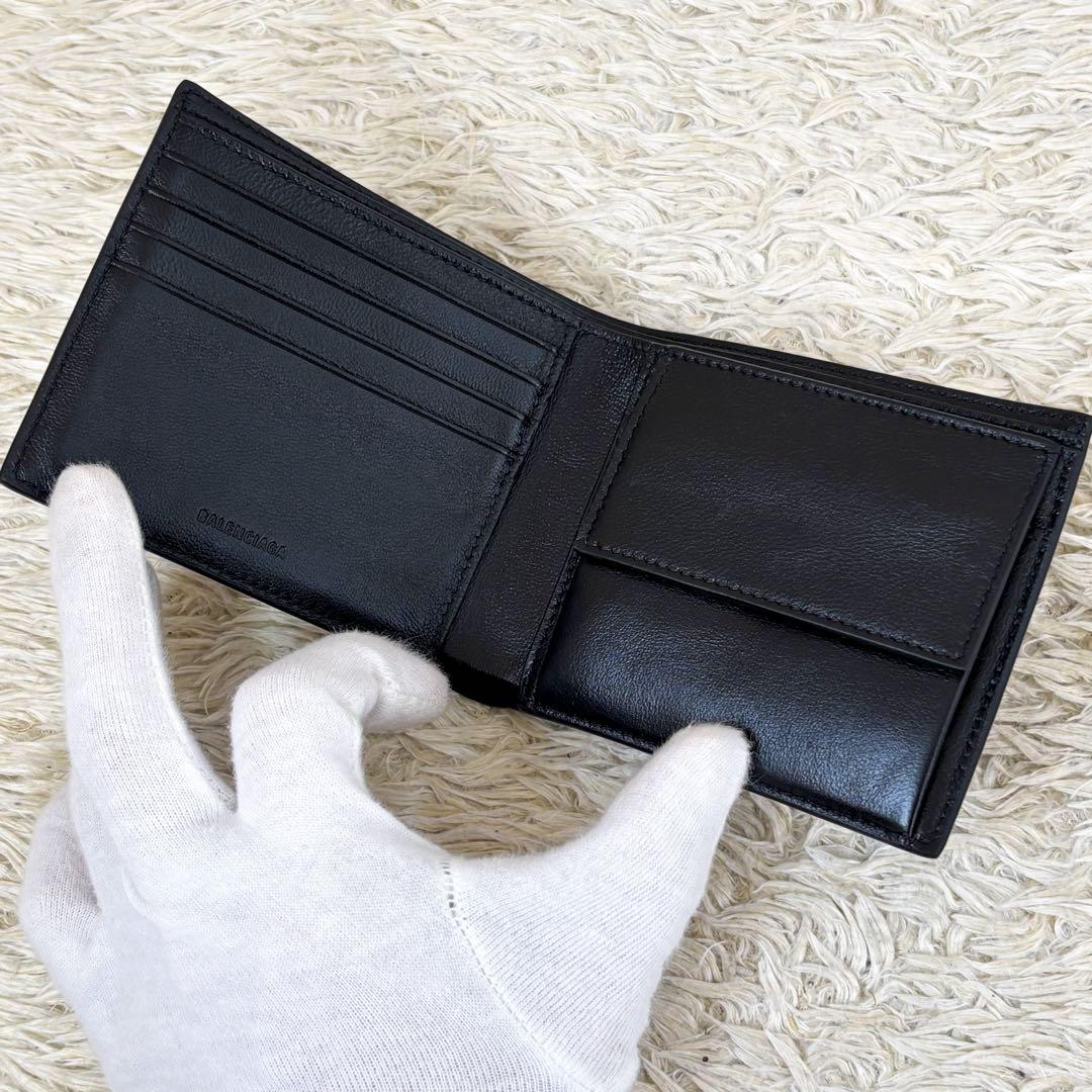 希少【未使用級】バレンシアガ 二つ折り財布 シワ加工 ブラック 594315