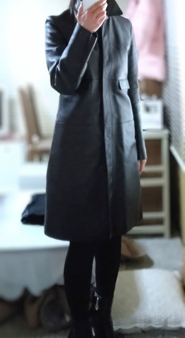 JIL SANDER ブラック レザーコート 34