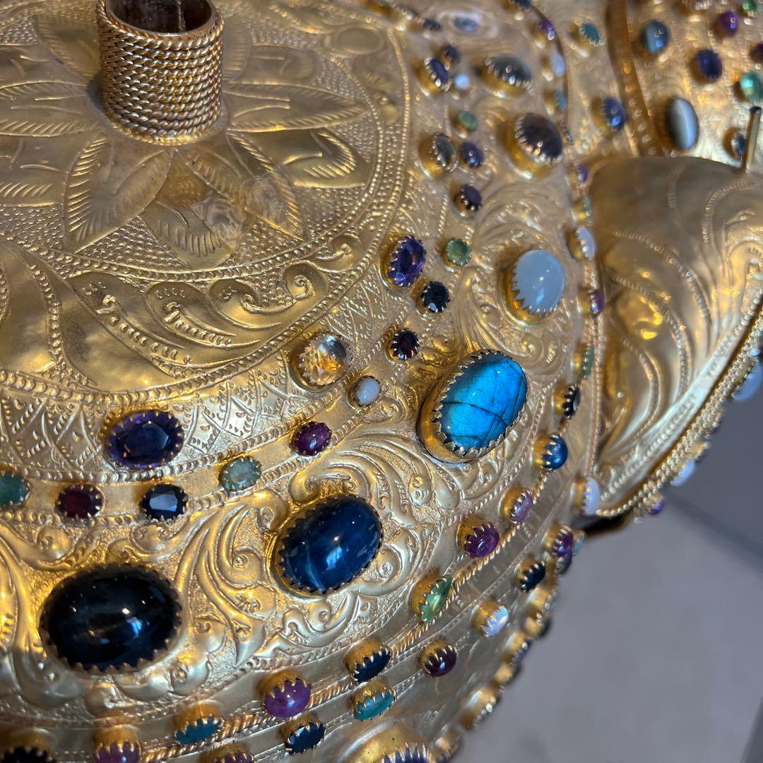 鑑定書あり　希少　中国美術 木彫 宝石飾 特大 象 置物 飾り物 インテリア