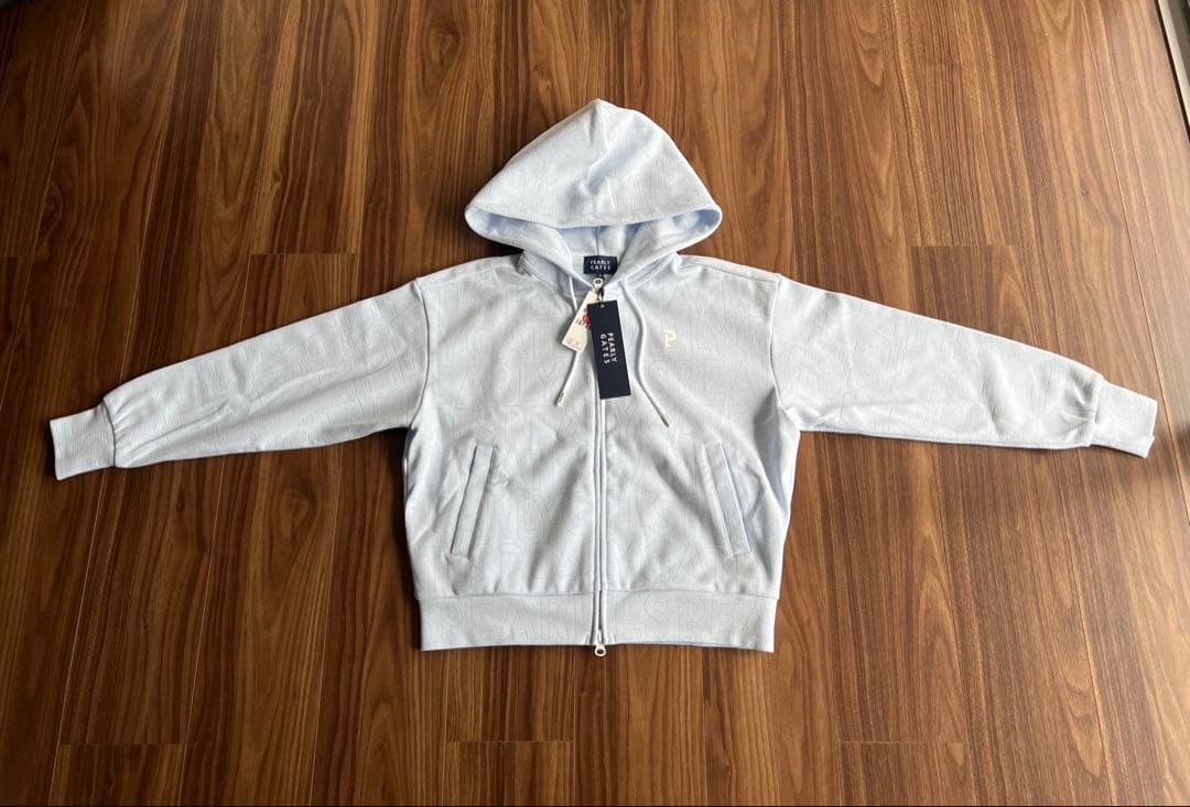 【新品タグ付き】パーリーゲイツ 総柄ロゴフルジップダンボールパーカー