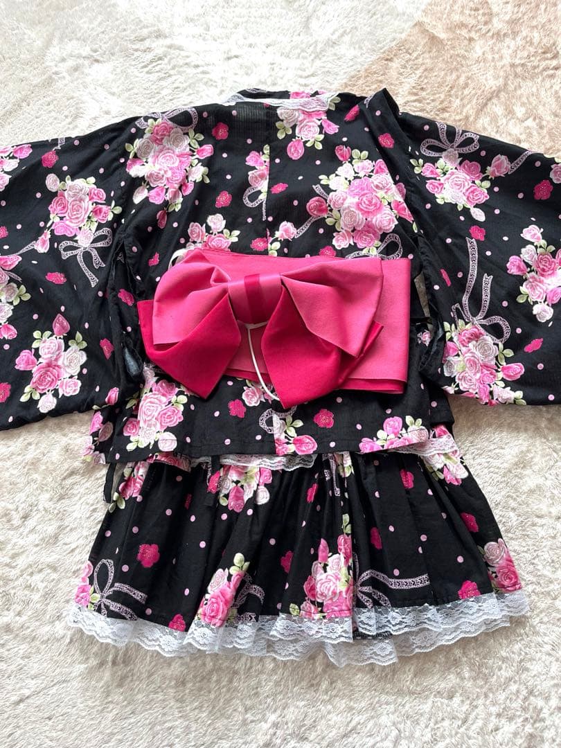 浴衣ドレス　160　地雷系　量産型　y2k　平成　姫系　ギャル　黒　ピンク　帯