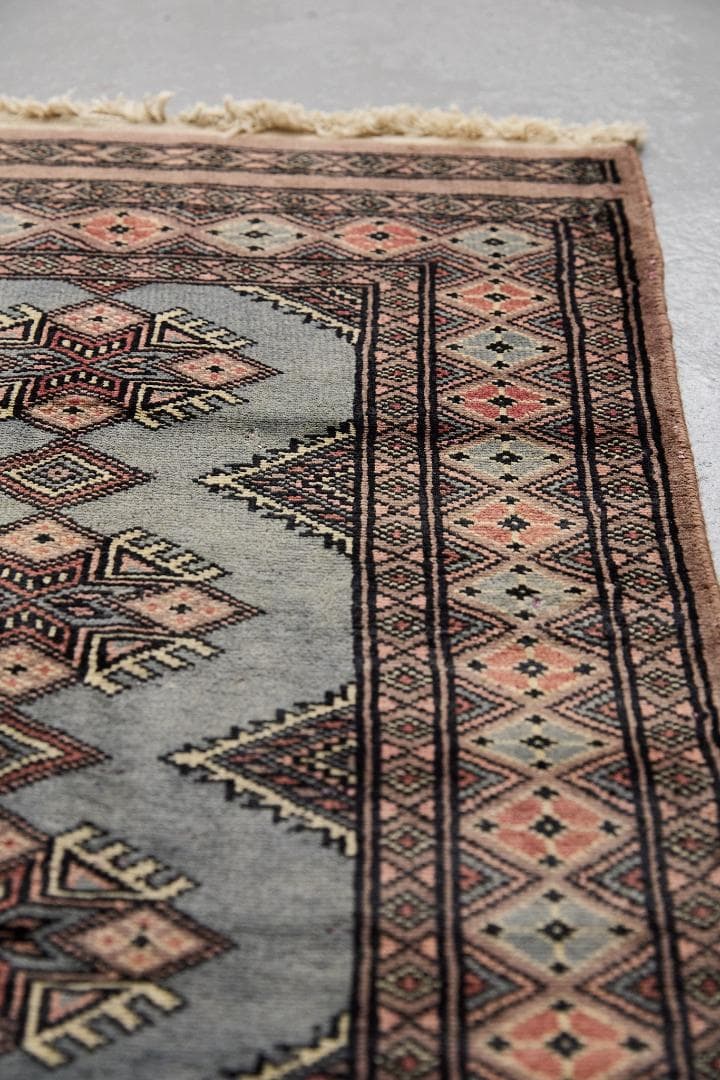 ヴィンテージラグ　トライバルラグ　パキスタン産（100×63cm）青　茶　グレー