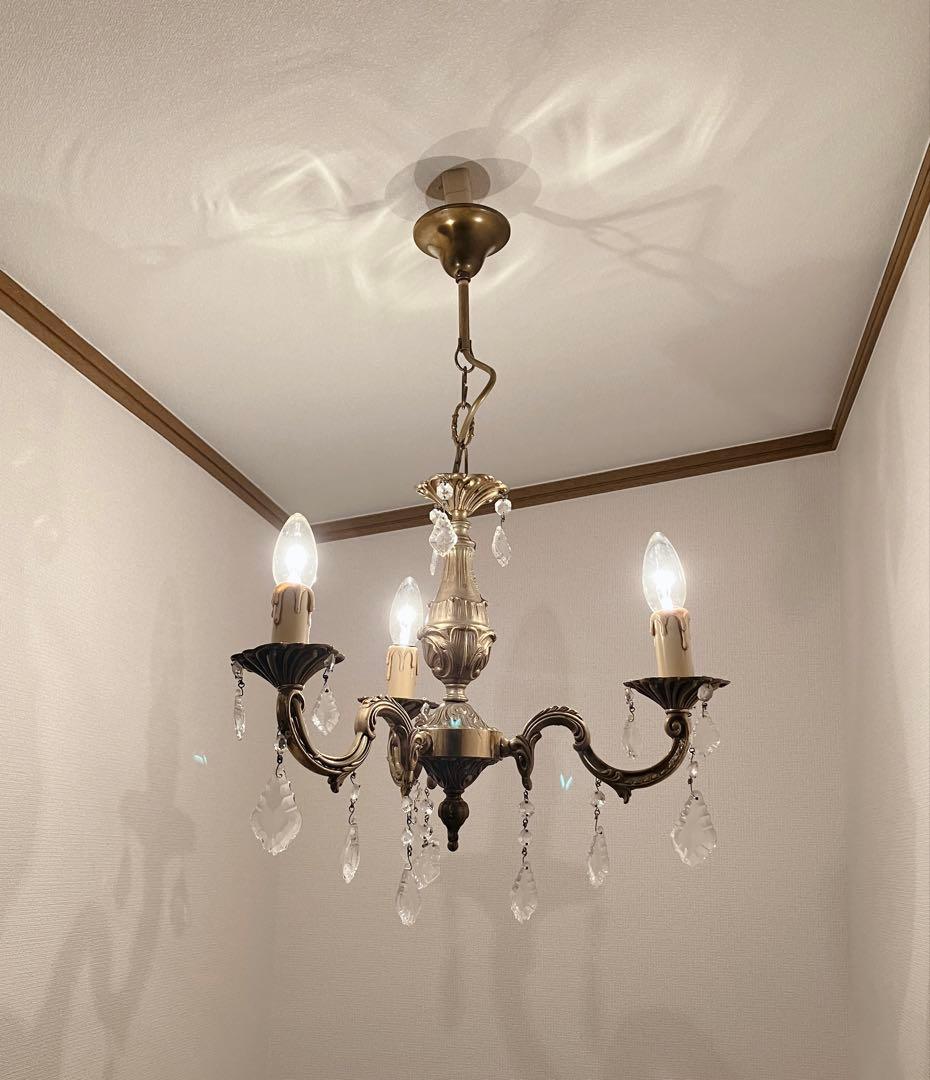 新品E14電球3個付き フランスアンティークガラス飾り付きシャンデリア